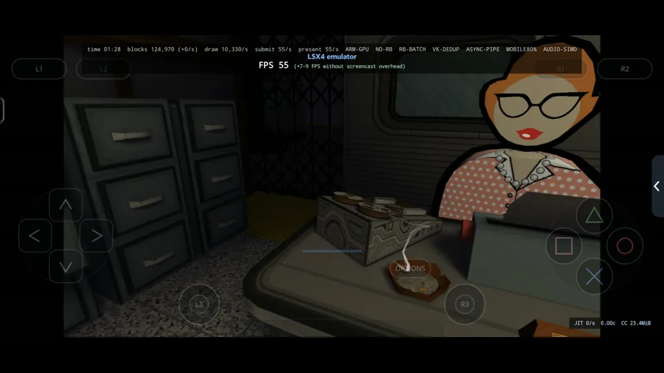 Published gameplay capture of Jazzpunk: Director's Cut in LSX4