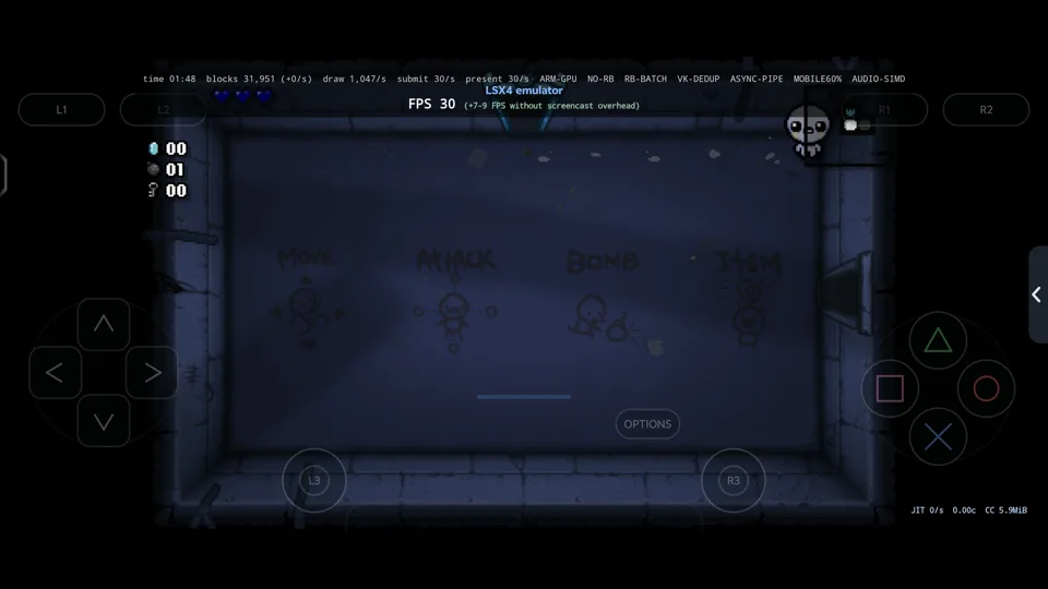 Published gameplay capture of The Binding of Isaac: Rebirth in LSX4